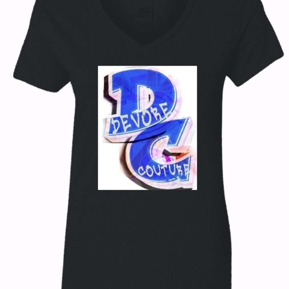 Devore Couture Black T-Shirt with Blue Graphic